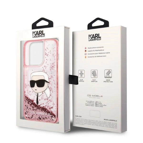 Karl Lagerfeld Glitter Karl's Head case for iPhone 14 Pro Max - pink