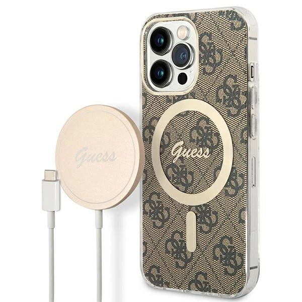 Set Guess GUBPP13LH4EACSW Case+ Charger iPhone 13 Pro brun/brun hard case 4G Print MagSafe