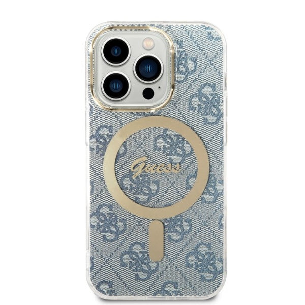 Set Guess GUBPP14LH4EACSB Case+ Charger iPhone 14 Pro 6.1" blue/blue hard case 4G Print MagSafe