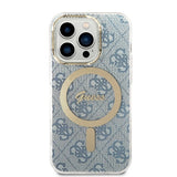 Set Guess GUBPP14LH4EACSB Case+ Charger iPhone 14 Pro 6.1" blue/blue hard case 4G Print MagSafe