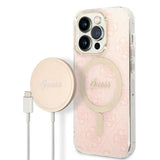 Set Guess GUBPP14LH4EACSP Case+ Charger iPhone 14 Pro 6,1" pink/pink hard case 4G Print MagSafe