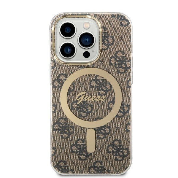 Set Guess GUBPP14LH4EACSW Case+ Charger iPhone 14 Pro 6,1" brun/brun hard case 4G Print MagSafe