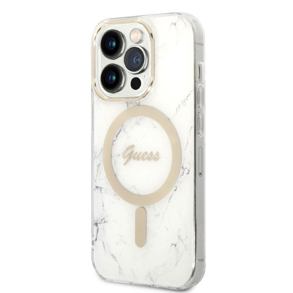 Guess GUBPP14LHMEACSH Case+ Charger Set iPhone 14 Pro 6.1" white/white hard case Marble MagSafe