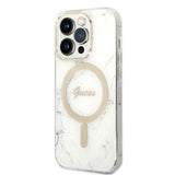 Guess GUBPP14LHMEACSH Case+ Charger Set iPhone 14 Pro 6.1" white/white hard case Marble MagSafe