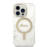 Guess GUBPP14LHMEACSH Case+ Charger Set iPhone 14 Pro 6.1" white/white hard case Marble MagSafe