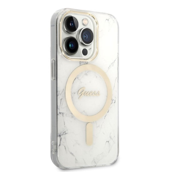 Guess GUBPP14LHMEACSH Case+ Charger Set iPhone 14 Pro 6.1" white/white hard case Marble MagSafe