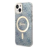 Set Guess GUBPP14MH4EACSB Case+ Charger iPhone 14 Plus 6.7" blue/blue hard case 4G Print MagSafe