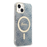 Set Guess GUBPP14MH4EACSB Case+ Charger iPhone 14 Plus 6.7" blue/blue hard case 4G Print MagSafe