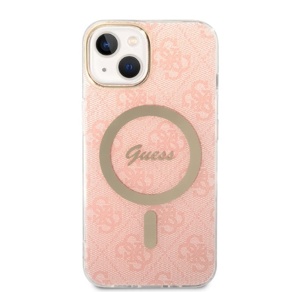 Set Guess GUBPP14MH4EACSP Case+ Charger iPhone 14 Plus 6.7" pink/pink hard case 4G Print MagSafe