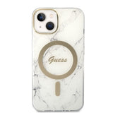 Set Guess GUBPP14MHMEACSH Case+ Charger iPhone 14 Plus 6,7" hvid/hvid hårdkasse Marble MagSafe