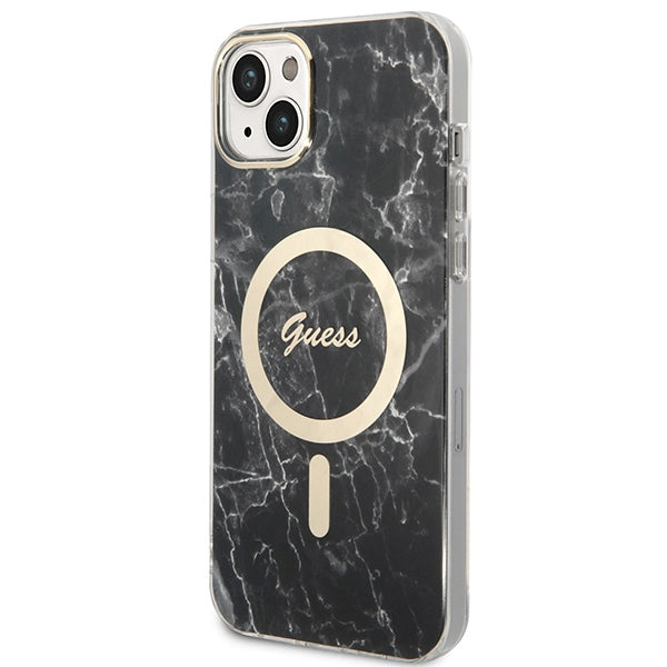 Set Guess GUBPP14MHMEACSK Case+ Charger iPhone 14 Plus 6.7" black/black hard case Marble MagSafe
