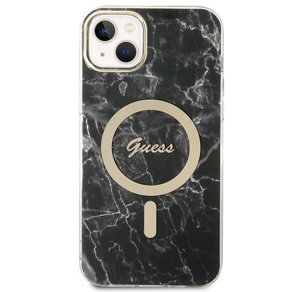 Set Guess GUBPP14MHMEACSK Case+ Charger iPhone 14 Plus 6.7" black/black hard case Marble MagSafe