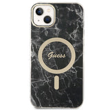 Set Guess GUBPP14MHMEACSK Case+ Charger iPhone 14 Plus 6.7" black/black hard case Marble MagSafe