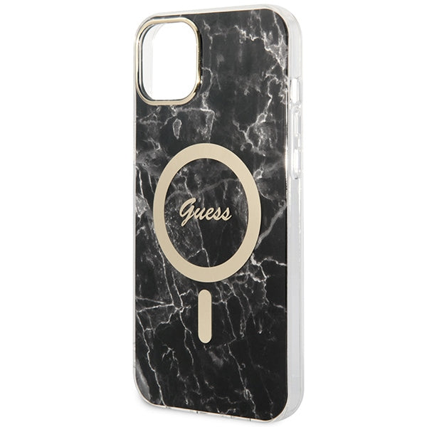 Set Guess GUBPP14MHMEACSK Case+ Charger iPhone 14 Plus 6.7" black/black hard case Marble MagSafe