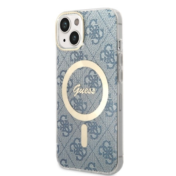 Set Guess GUBPP14SH4EACSB Case+ Charger iPhone 14 6.1" blue/blue hard case 4G Print MagSafe