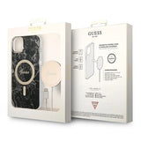 Set Guess GUBPP14SHMEACSK Case+ Charger iPhone 14 6.1" black/black hard case Marble MagSafe