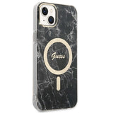 Set Guess GUBPP14SHMEACSK Case+ Charger iPhone 14 6.1" black/black hard case Marble MagSafe