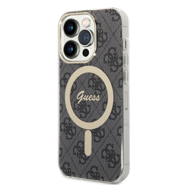 Set Guess GUBPP14XH4EACSK Case+ Charger iPhone 14 Pro Max 6.7" black/black hard case 4G Print MagSafe