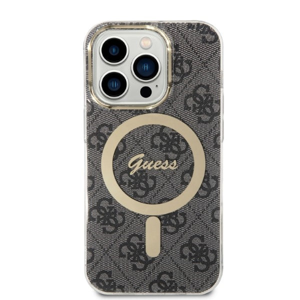 Set Guess GUBPP14XH4EACSK Case+ Charger iPhone 14 Pro Max 6.7" black/black hard case 4G Print MagSafe