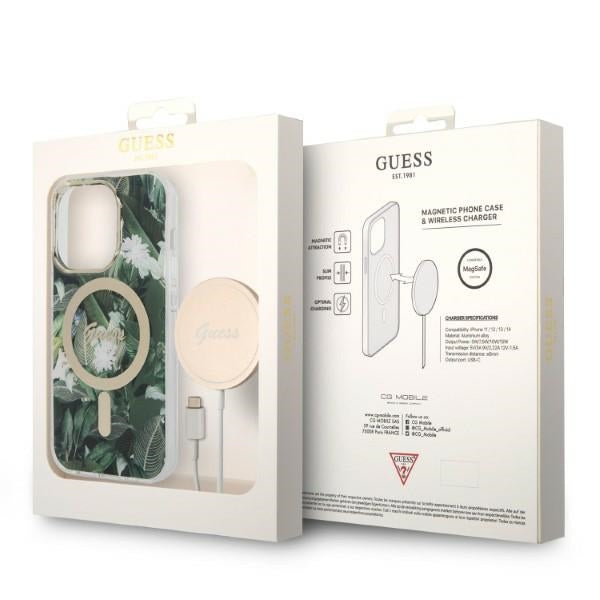 Set Guess GUBPP14XHJEACSA Case+ Charger iPhone 14 Pro Max 6,7" grøn/grøn hårdkasse Jungle MagSafe
