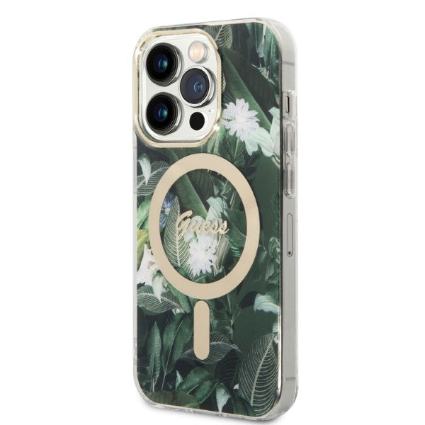 Set Guess GUBPP14XHJEACSA Case+ Charger iPhone 14 Pro Max 6,7" grøn/grøn hårdkasse Jungle MagSafe