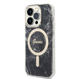Set Guess GUBPP14XHMEACSK Case+ Charger iPhone 14 Pro Max 6.7" black/black hard case Marble MagSafe