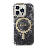 Set Guess GUBPP14XHMEACSK Case+ Charger iPhone 14 Pro Max 6.7" black/black hard case Marble MagSafe