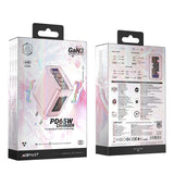 Acefast oplader GaN 65W 3 porte (1xUSB, 2xUSB C) pink (A45)