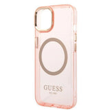 Guess GUHMP14MHTCMP iPhone 14 Plus 6.7" pink/pink hard case Gold Outline Translucent MagSafe