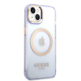 Guess GUHMP14SHTCMU iPhone 14 6.1" purple/purple hard case Gold Outline Translucent MagSafe