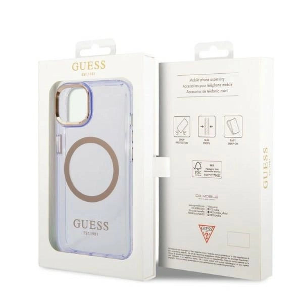 Guess GUHMP14SHTCMU iPhone 14 6.1" purple/purple hard case Gold Outline Translucent MagSafe
