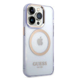Guess Gold Outline Translucent MagSafe Case for iPhone 14 Pro Max 6.7" - Purple