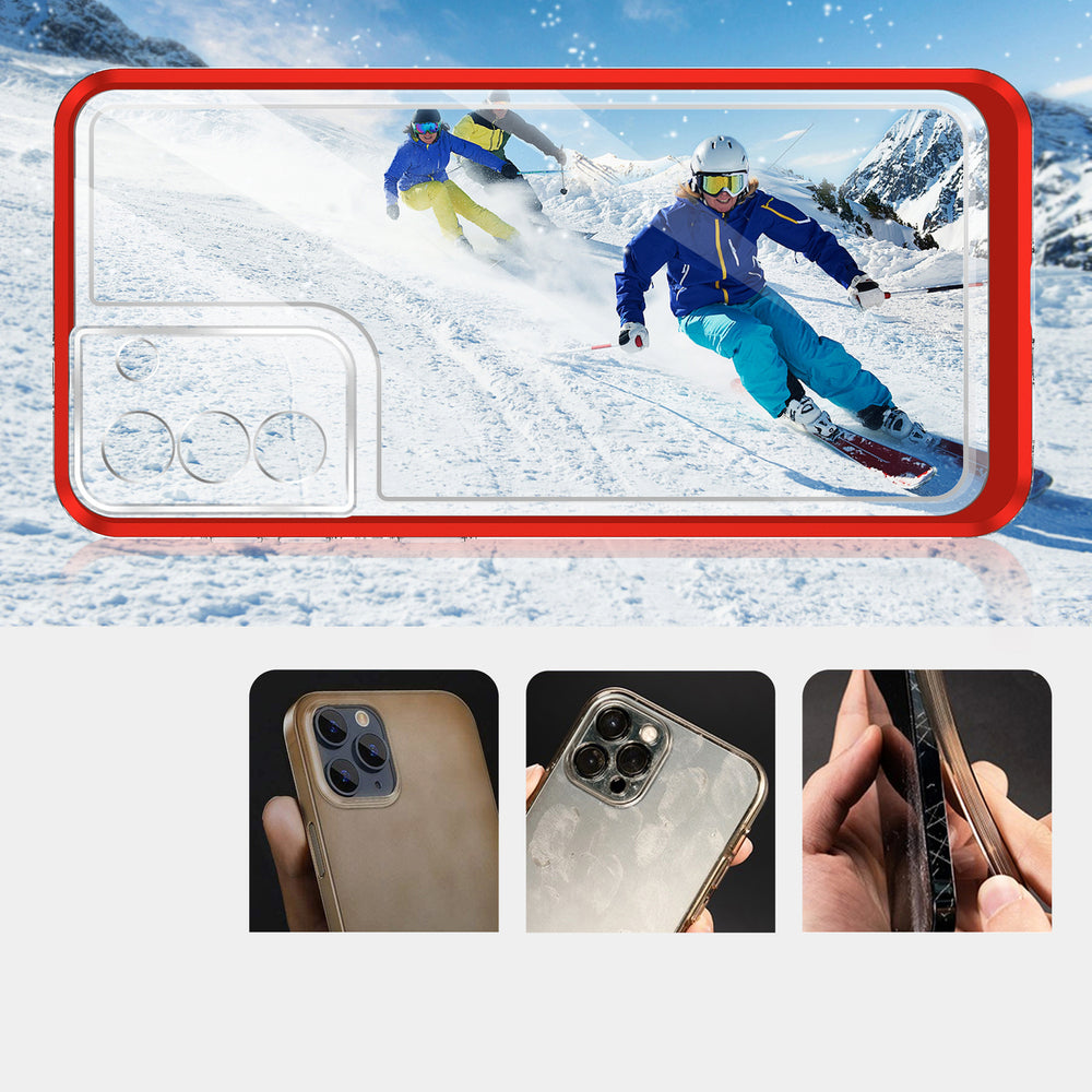 Gennemsigtig 3i1-hylster til Samsung Galaxy S23+ silikone dække med rød ramme