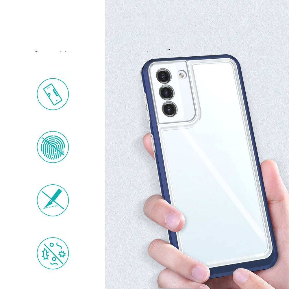 Gennemsigtigt 3in1 fodtøj til Samsung Galaxy S23+ silikone dække med blå ramme