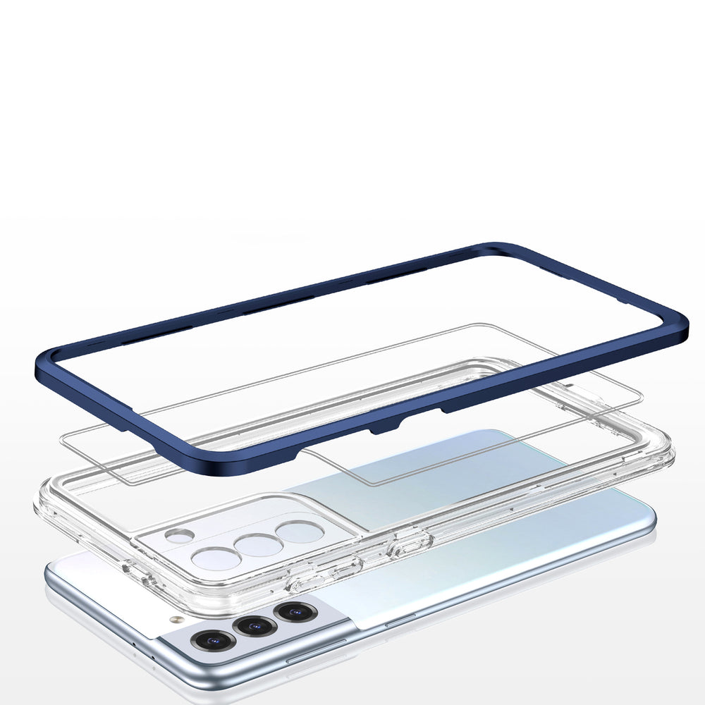 Gennemsigtigt 3in1 fodtøj til Samsung Galaxy S23+ silikone dække med blå ramme