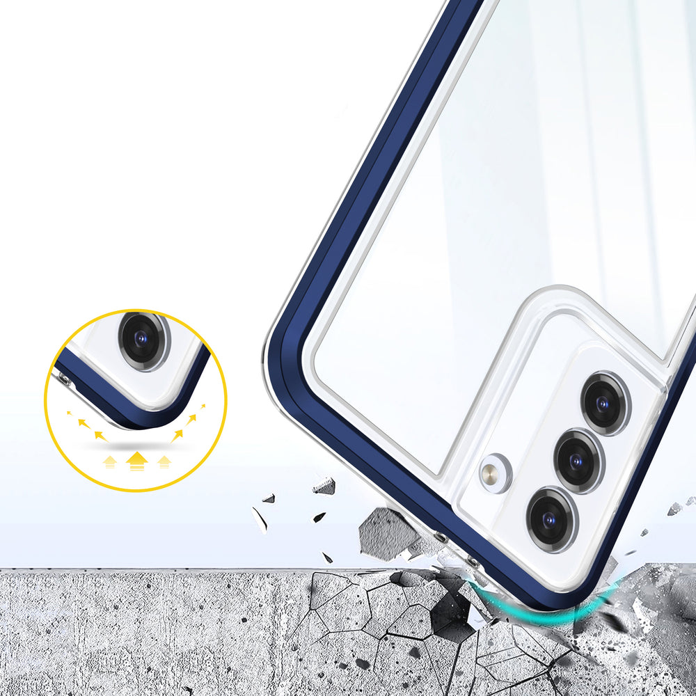 Gennemsigtigt 3in1 fodtøj til Samsung Galaxy S23+ silikone dække med blå ramme