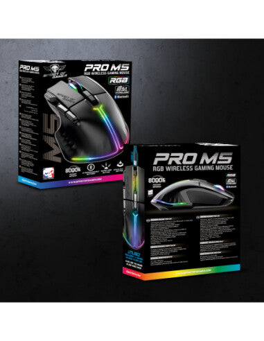 Spirit of Gamer PRO M5 DARK WIRELESS mus Spil Højre hånd RF Wireless + Bluetooth + USB Type-C Optisk 8000 dpi