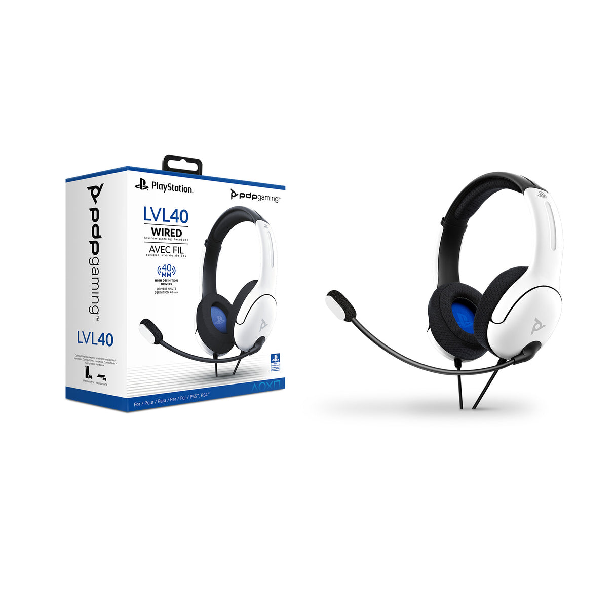 PDP LVL40 Headset Ledningsført Spil Hvid