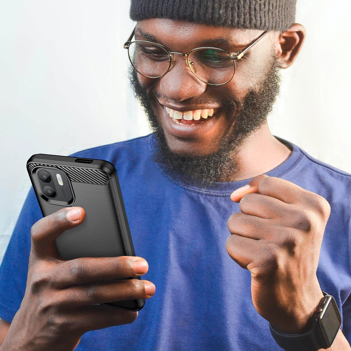 Carbon Case til Xiaomi Redmi A1+ fleksibelt silikone carbon cover sort