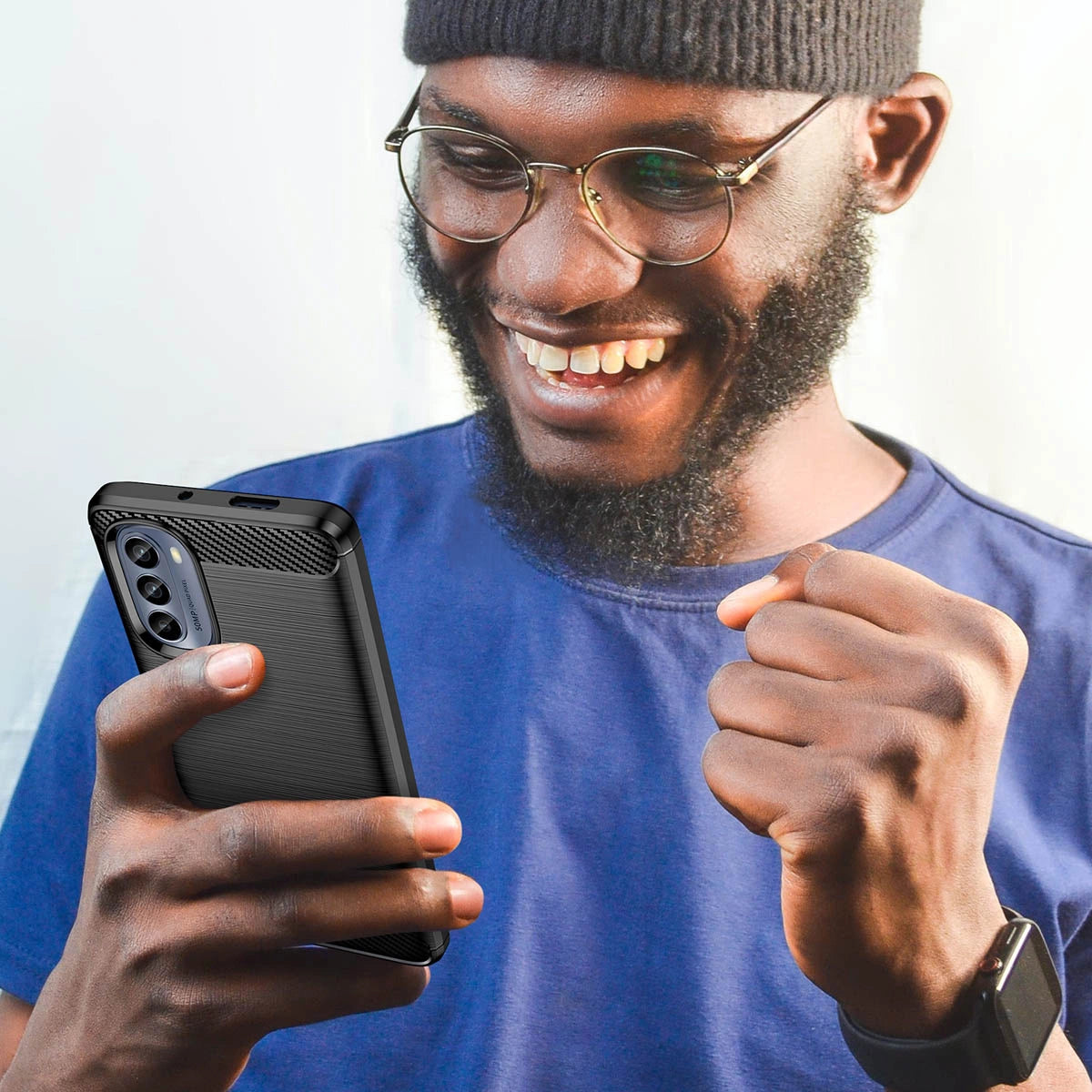 Carbon Case til Motorola Moto G62 5G fleksible silikone carbon cover sort