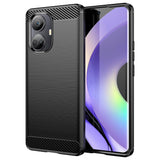 Carbon Case til Realme 10 Pro fleksibelt silikone carbon cover sort
