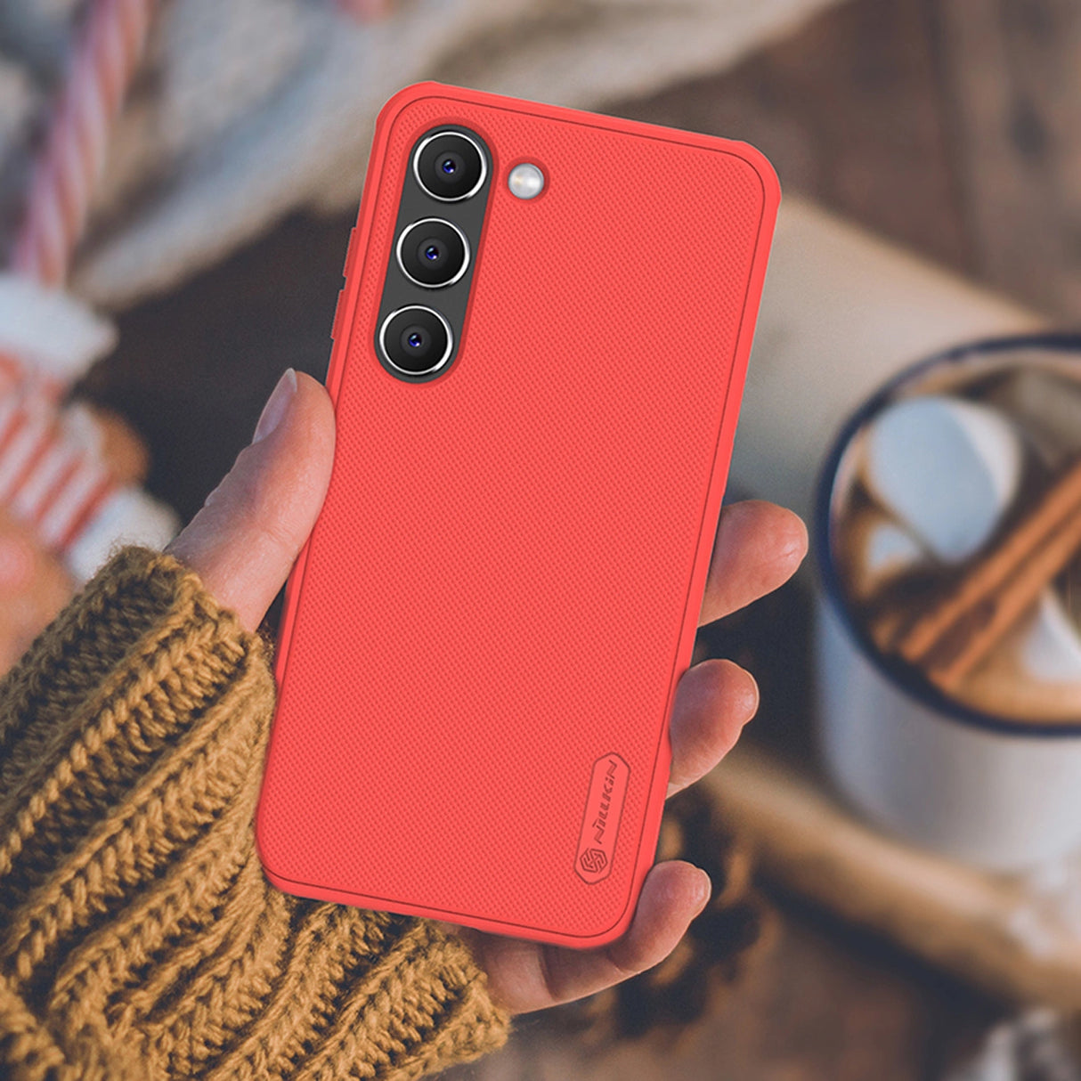 Nillkin Super Frosted Shield Pro-kasse til Samsung Galaxy S23+ pansret cover + telefonstativ rød