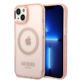 Guess GUHMP14SHTCMP iPhone 14 6.1" pink/pink hårdkasse Gold Outline Translucent MagSafe