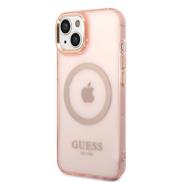 Guess GUHMP14SHTCMP iPhone 14 6.1" pink/pink hårdkasse Gold Outline Translucent MagSafe