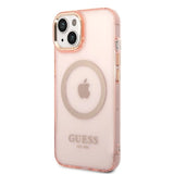 Guess GUHMP14SHTCMP iPhone 14 6.1" pink/pink hårdkasse Gold Outline Translucent MagSafe