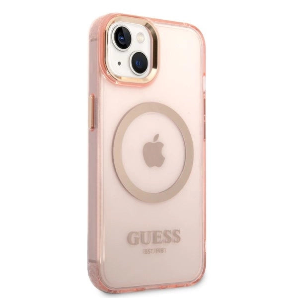 Guess GUHMP14SHTCMP iPhone 14 6.1" pink/pink hårdkasse Gold Outline Translucent MagSafe