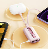 Joyroom mini powerbank 10000mAh Colorful Series 22.5W med 2 indbyggede USB C og Lightning kabler pink (JR-L012)