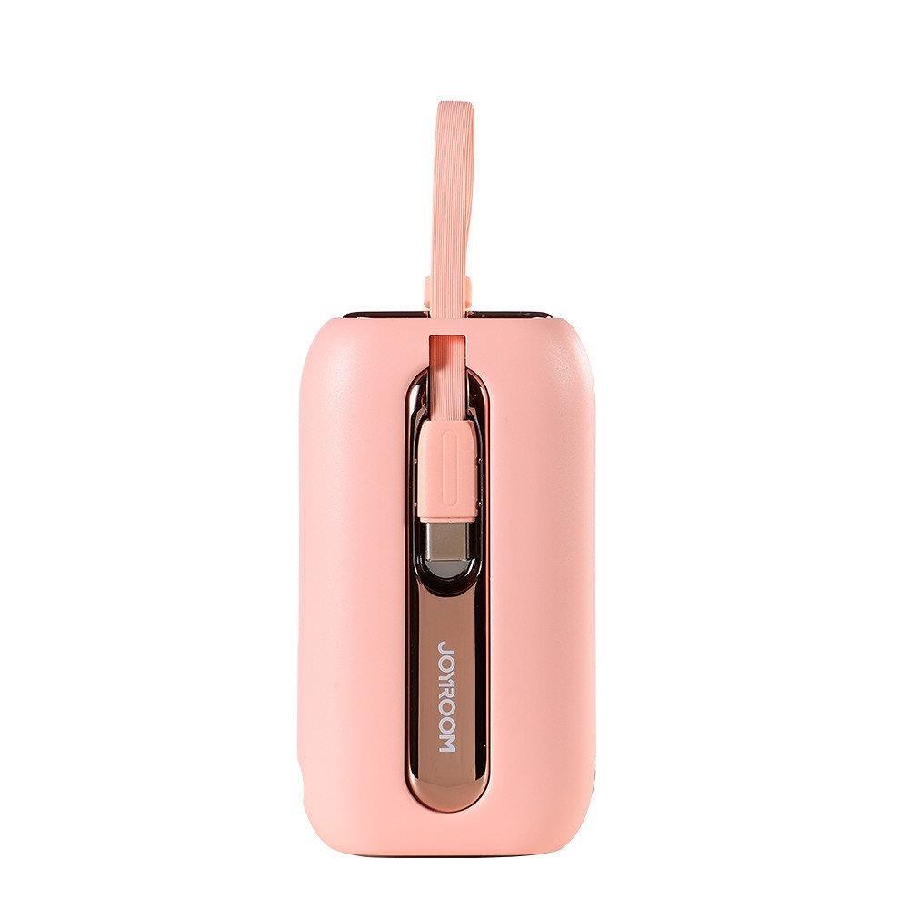 Joyroom mini powerbank 10000mAh Colorful Series 22.5W med 2 indbyggede USB C og Lightning kabler pink (JR-L012)