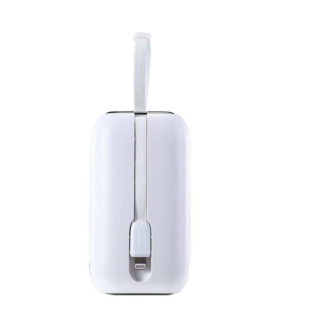 Joyroom mini powerbank 10000mAh Colorful Series 22.5W med 2 indbyggede USB C og Lightning kabler hvid (JR-L012)