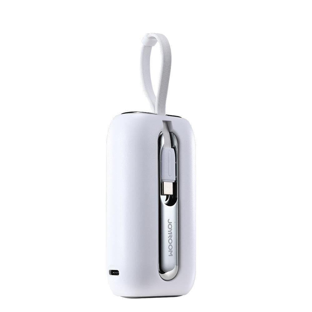 Joyroom mini powerbank 10000mAh Colorful Series 22.5W med 2 indbyggede USB C og Lightning kabler hvid (JR-L012)
